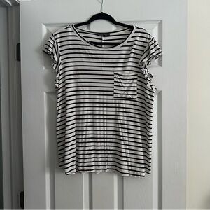 Size XL Shop Basic USA Black and White Striped Flutter Sleeve Tshirt